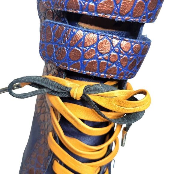 Reebok Alicia Keys leather blue metallic bronze wedge high-top wedge sneakers - Picture 9 of 10